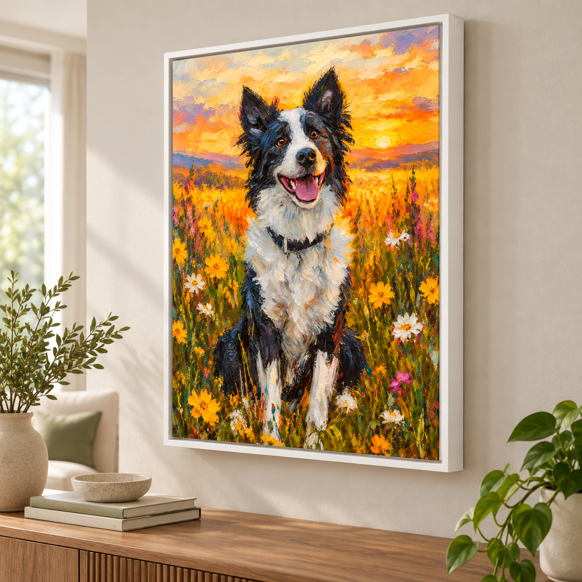Custom Pet Portrait Wildflower Sunset Canvas Wall Art - framed canvas mockup