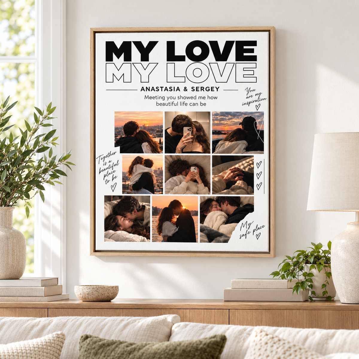 Custom My Love Couple Photo Collage Canvas Wall Art - custom portrait canvas view