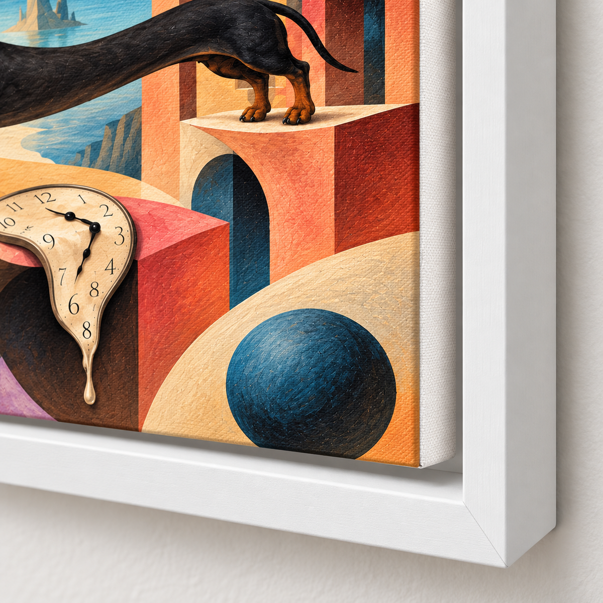 Surreal Dog and Melting Clocks Canvas Wall Art - canvas detail view 9