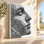 Black and White Crowd Face Portrait Canvas Wall Art - canvas detail view 7