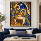 Blue and Gold Nativity Scene Canvas Wall Art - main artwork