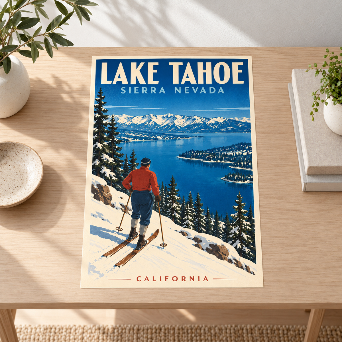 Lake Tahoe Vintage Ski Canvas Wall Art - canvas close-up detail