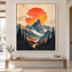 Vintage Mountain Sunset Landscape Canvas Wall Art - canvas detail view 7