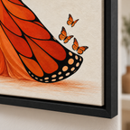 Orange Butterfly Dress Woman Canvas Wall Art