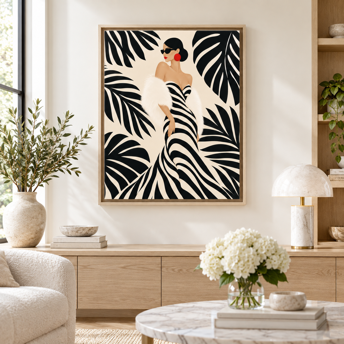 Black and White Fashion Woman Canvas Wall Art