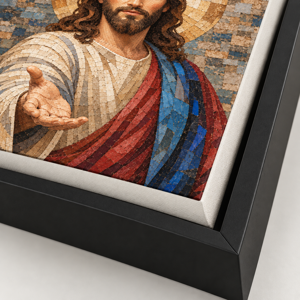 Jesus Christ Blue and Gold Mosaic Canvas Wall Art - canvas detail view 9