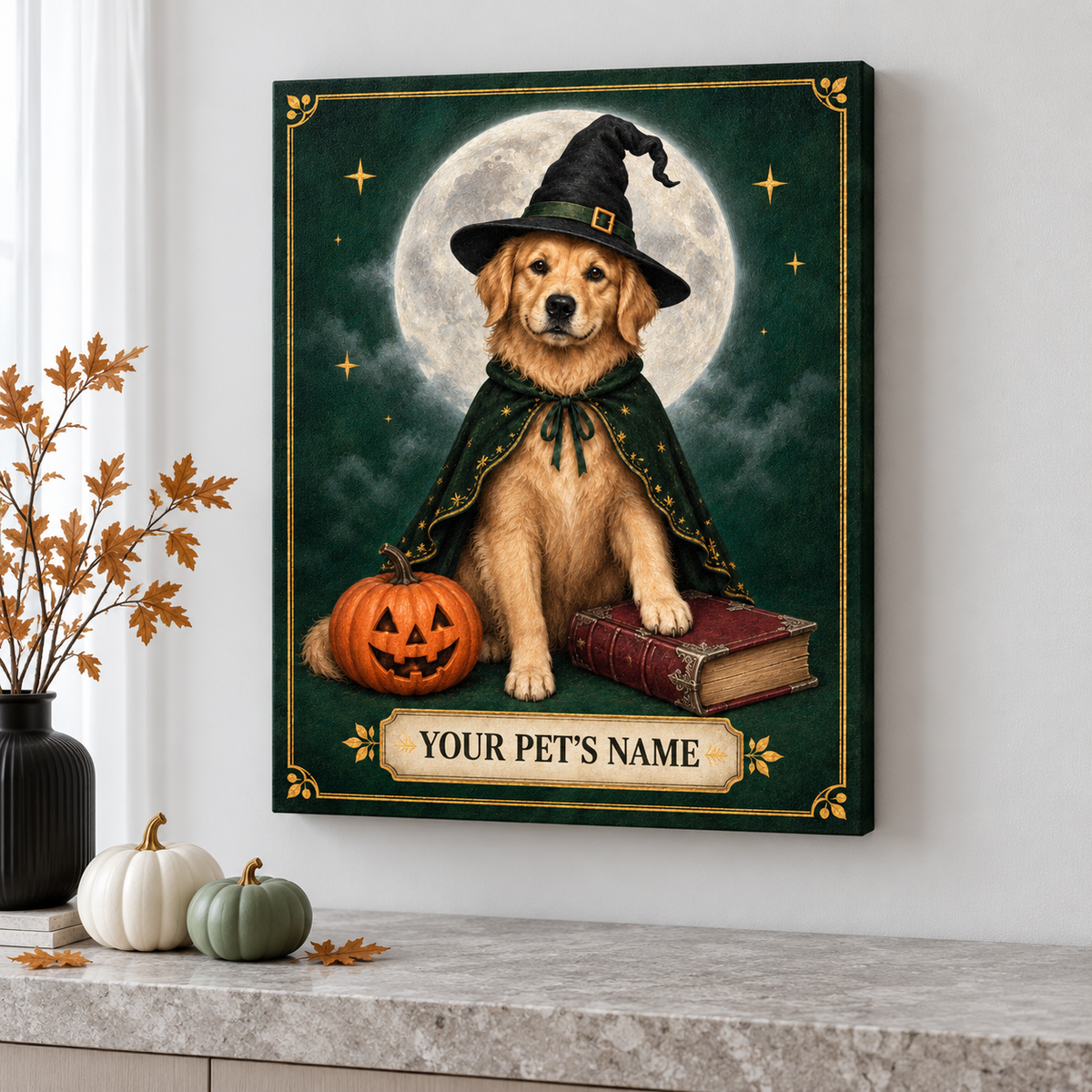 Custom Moonlit Wizard Pet Portrait Canvas Wall Art - personalized canvas detail 4