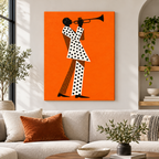 Orange Jazz Trumpet Player Canvas Wall Art - canvas close-up detail