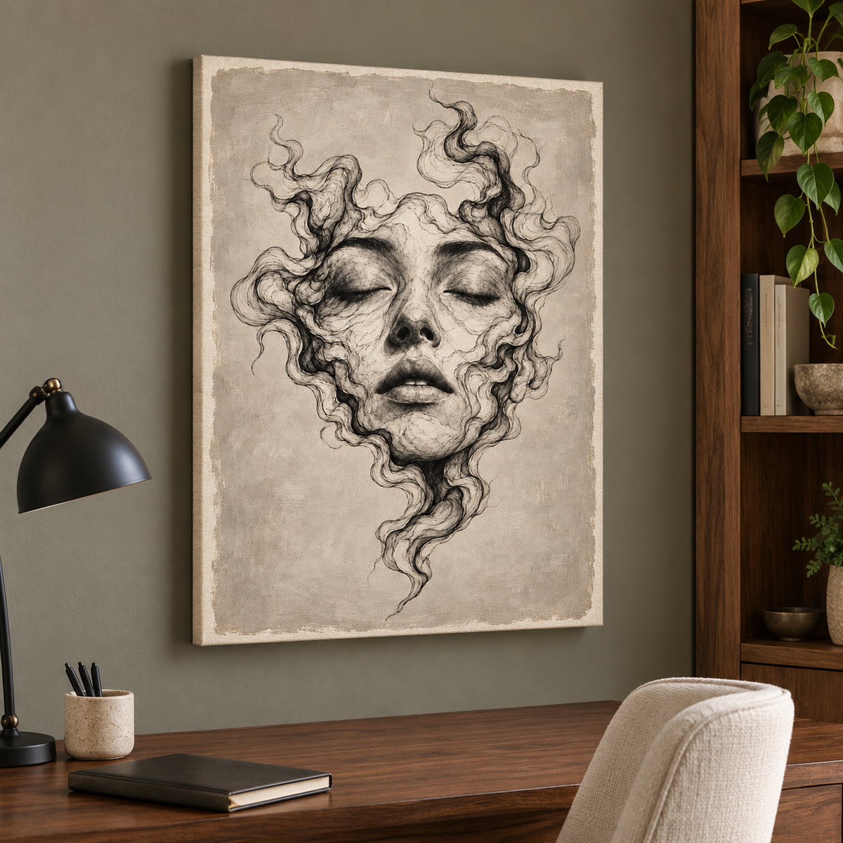 Surreal Woman Portrait Neutral Canvas Wall Art