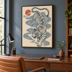 Japanese Style Blue Tiger Canvas Wall Art