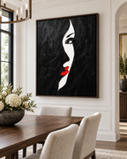Black and White Woman Red Lips Canvas Wall Art