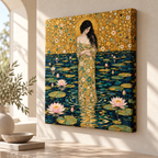 Golden Lotus Woman Art Nouveau Canvas Wall Art - canvas artwork view 5