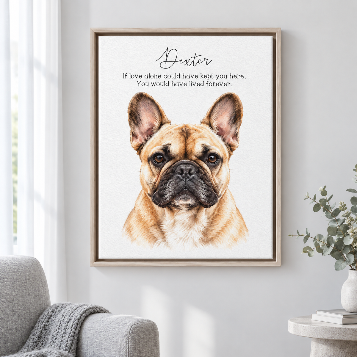 Custom Pet Memorial Portrait framed wall art display
