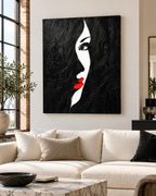 Black and White Woman Red Lips Canvas Wall Art
