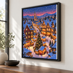 Snowy Alpine Christmas Market Village Canvas Wall Art - canvas detail view 4