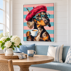 Funny Dachshund Artist with Coffee Canvas Wall Art