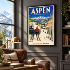 Aspen Vintage Ski Lift Canvas Wall Art - lifestyle room mockup