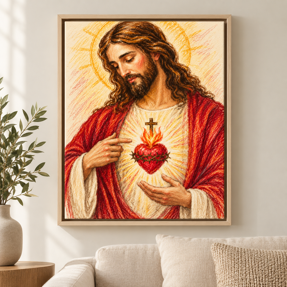 Sacred Heart of Jesus Pencil Style Canvas Wall Art - main canvas artwork