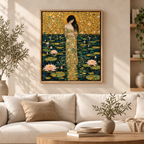 Golden Lotus Woman Art Nouveau Canvas Wall Art - canvas artwork view 4