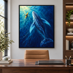 Humpback Whale and Yellow Kayak Canvas Wall Art