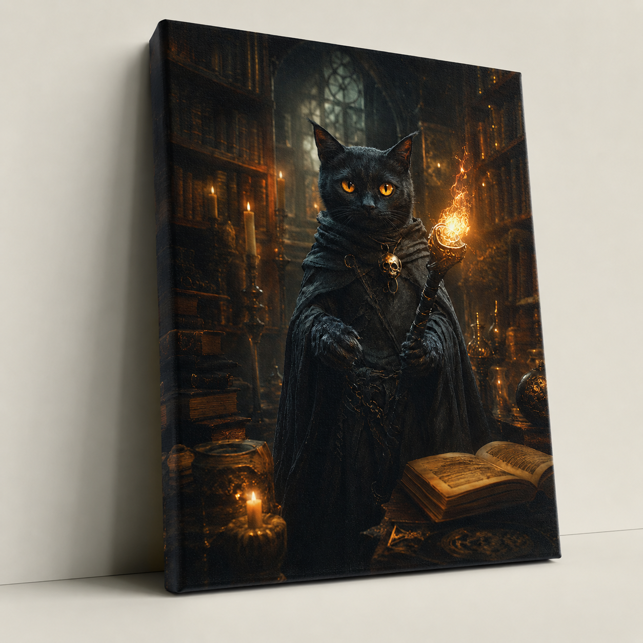 Custom Dark Wizard Pet Portrait Canvas Wall Art