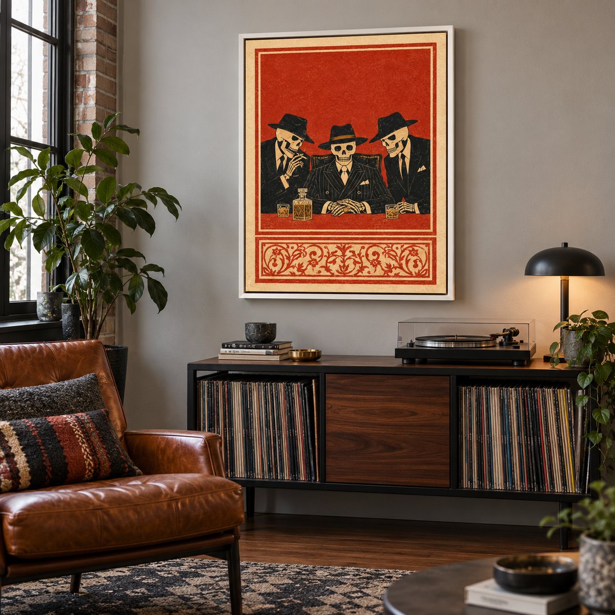 Vintage Skeleton Gangsters Canvas Wall Art