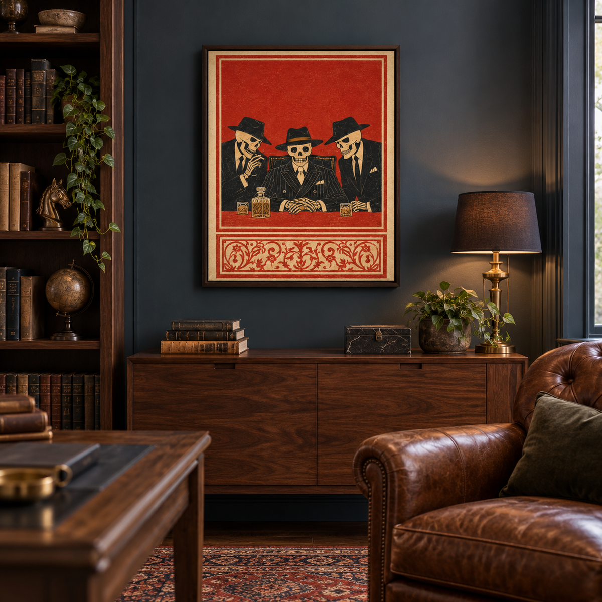 Vintage Skeleton Gangsters Canvas Wall Art
