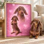 Custom Pet Portrait Pink Hearts Canvas Wall Art - personalized canvas preview