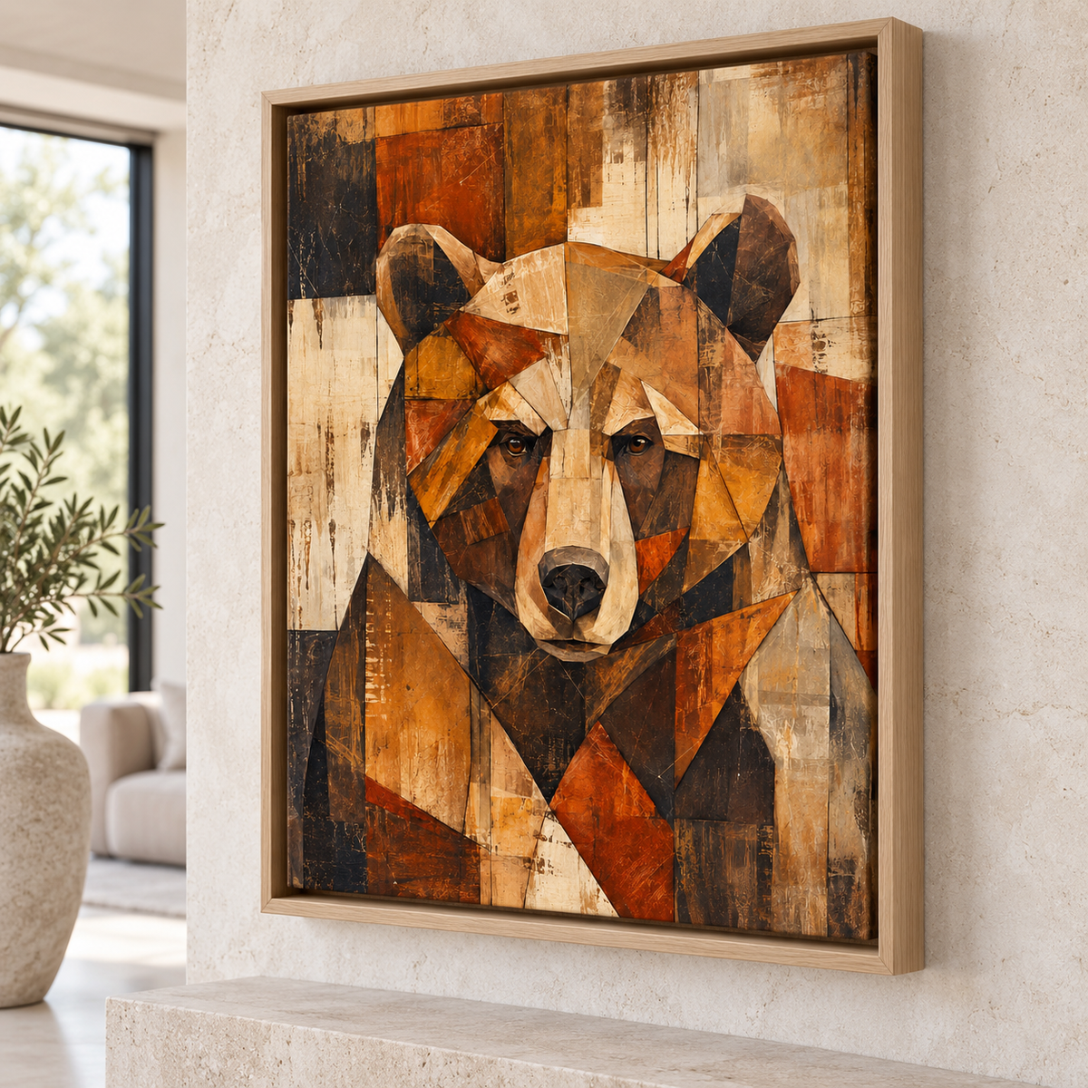 Rustic Geometric Bear Portrait Canvas Wall Art - canvas detail view 4