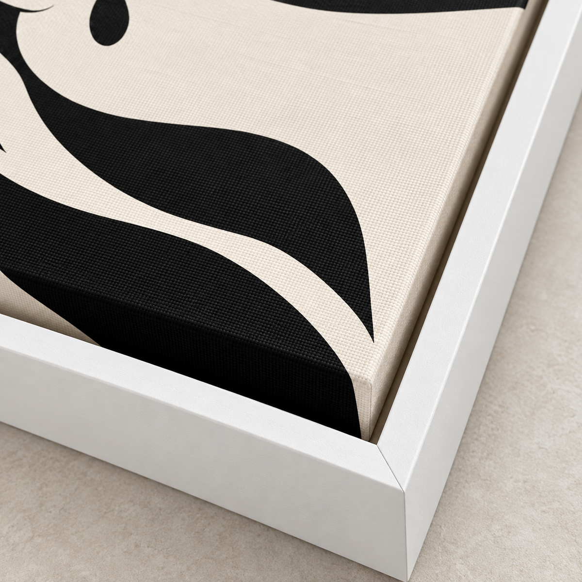 Black and Cream Woman in Wide-Brim Hat Canvas Wall Art