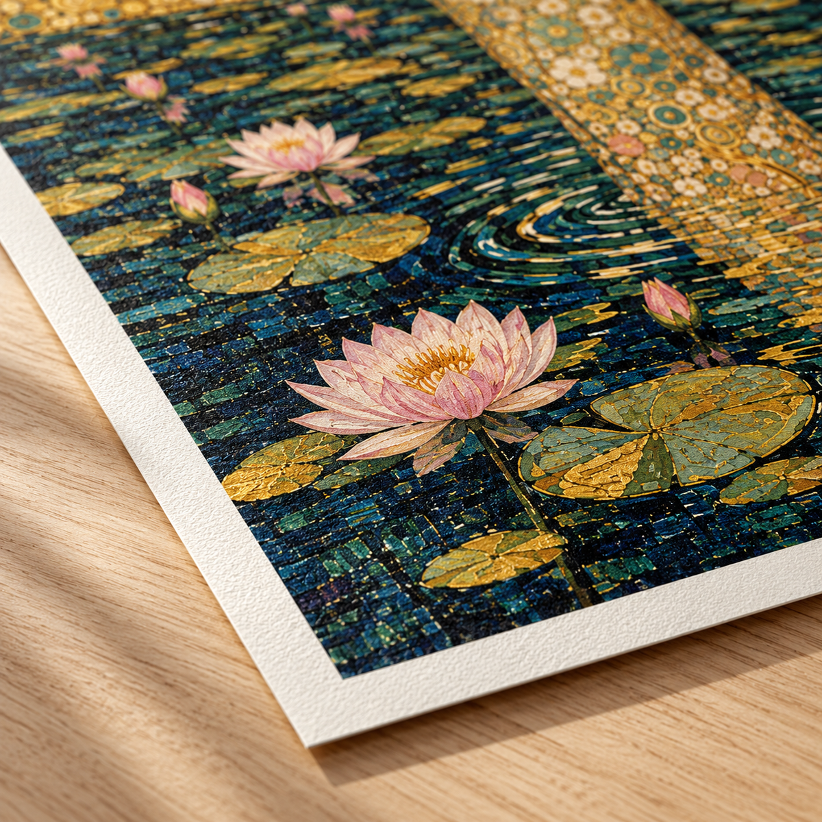 Golden Lotus Woman Art Nouveau Canvas Wall Art - canvas close-up detail