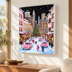 Pink Christmas City Street Canvas Wall Art - canvas detail view 7