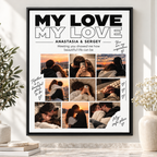 Custom couple photo collage canvas wall art with personalized romantic photos and names
