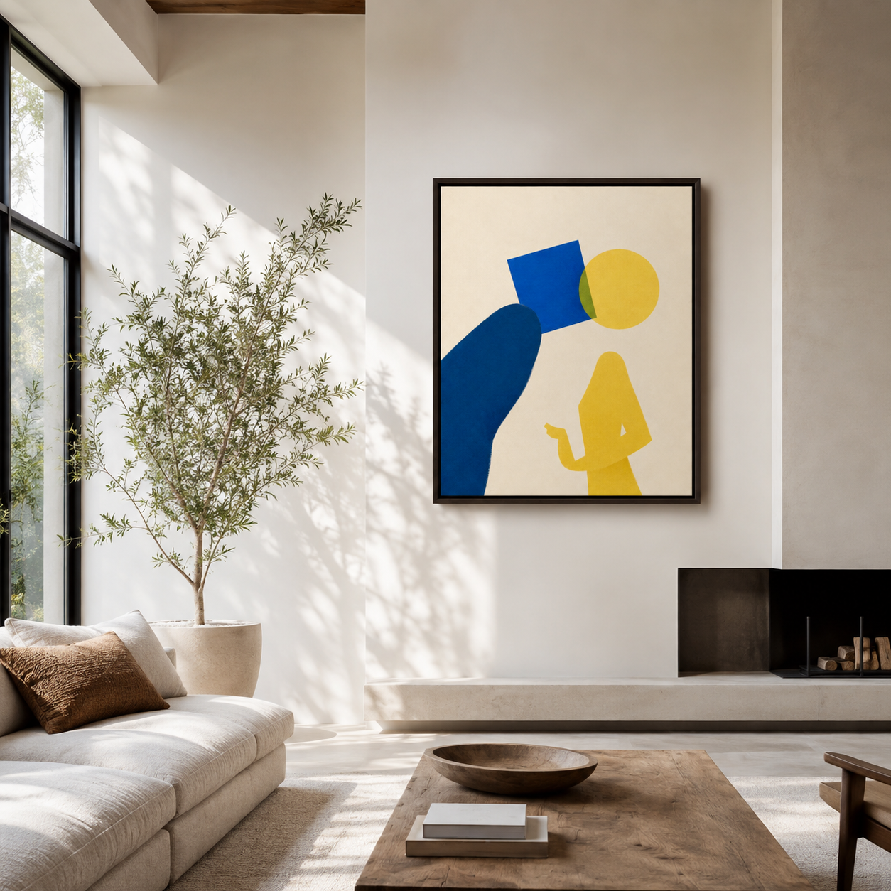 Blue and Yellow Abstract Figure Canvas Wall Art