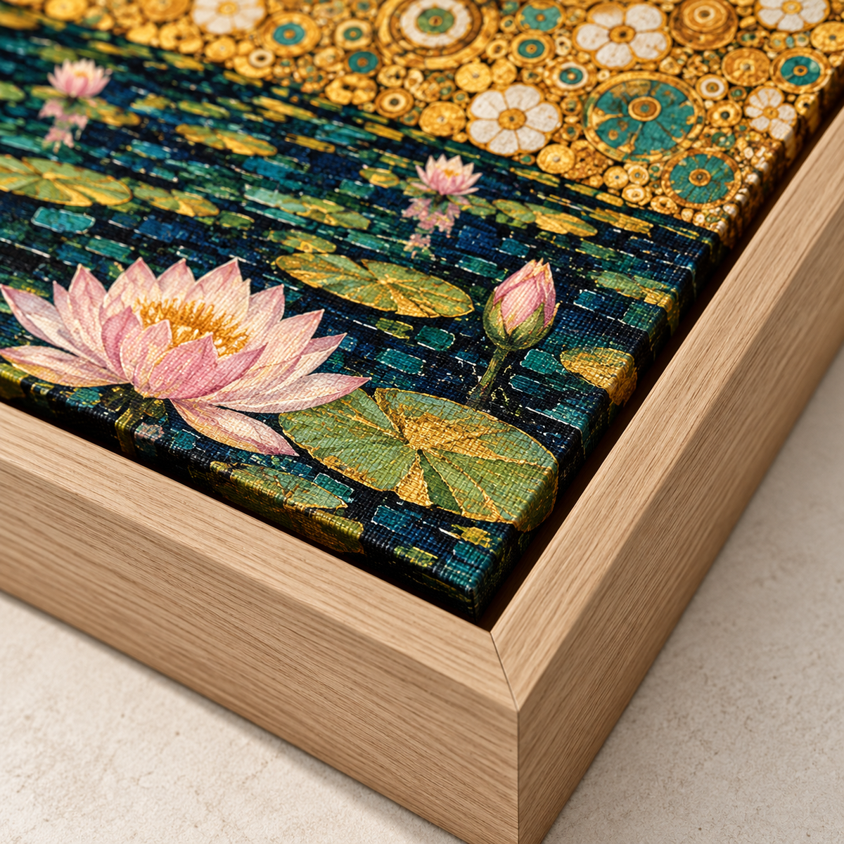 Golden Lotus Woman Art Nouveau Canvas Wall Art - canvas close-up detail