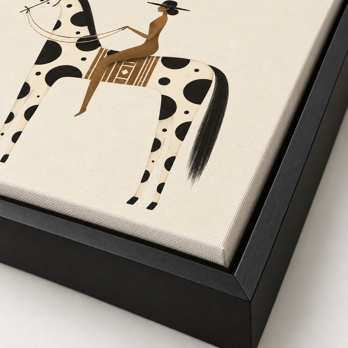 Minimalist Woman Riding Spotted Horse Canvas Wall Art - canvas detail view 9