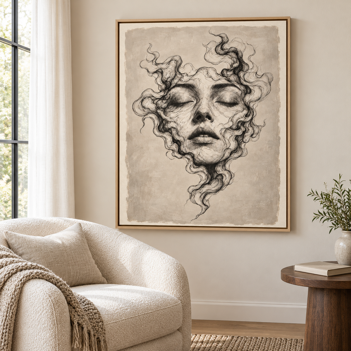 Surreal Woman Portrait Neutral Canvas Wall Art
