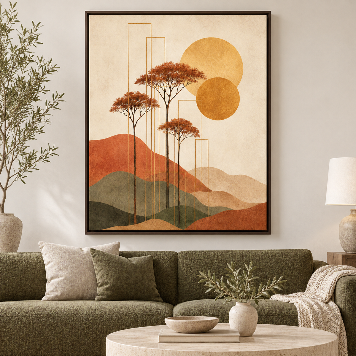 Boho Terracotta Tree Landscape Canvas Wall Art - canvas detail view 7