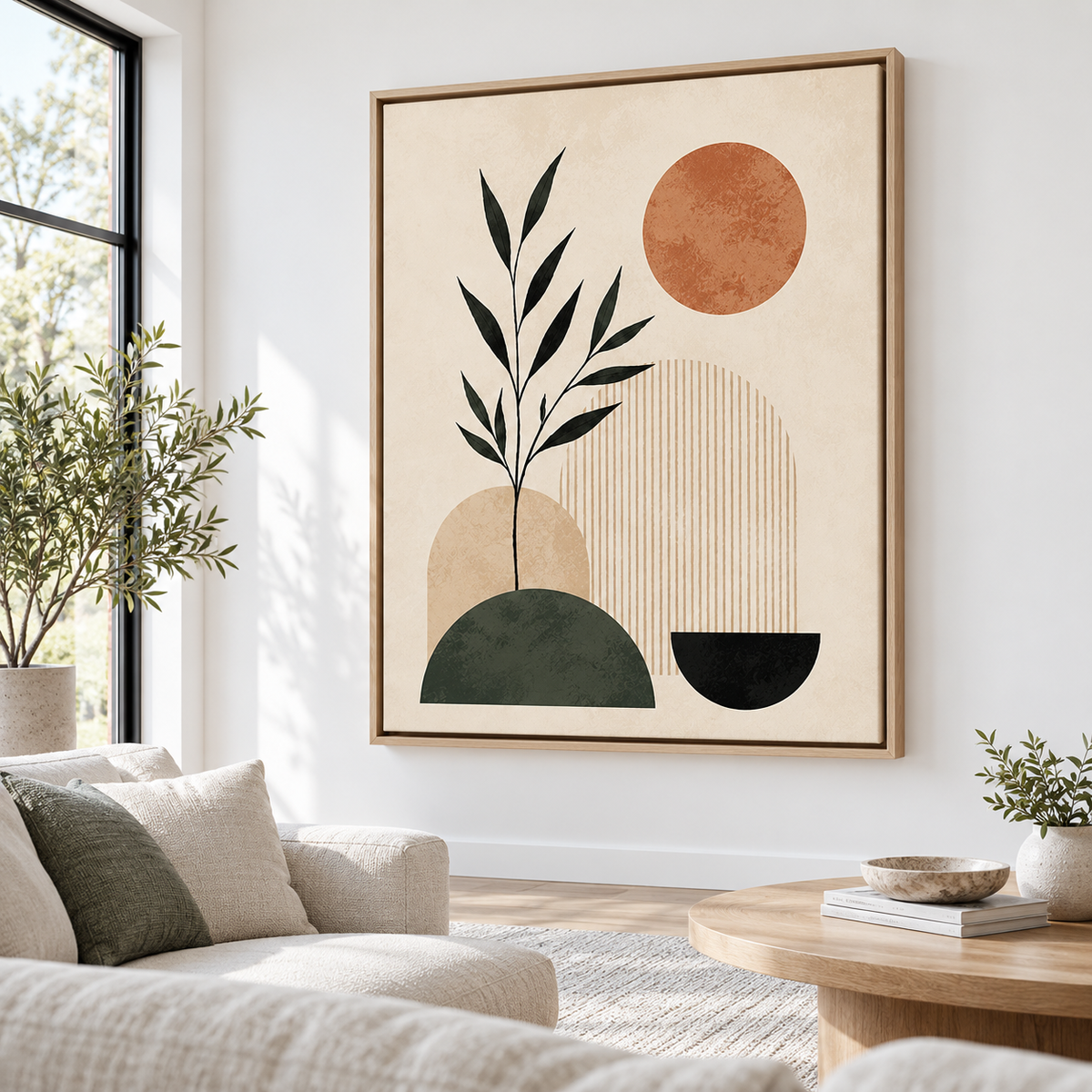 Boho Botanical Arches and Terracotta Sun Canvas Wall Art - canvas detail view 5