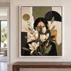 Boho Woman Portrait with White Flowers Canvas Wall Art - canvas artwork view 5
