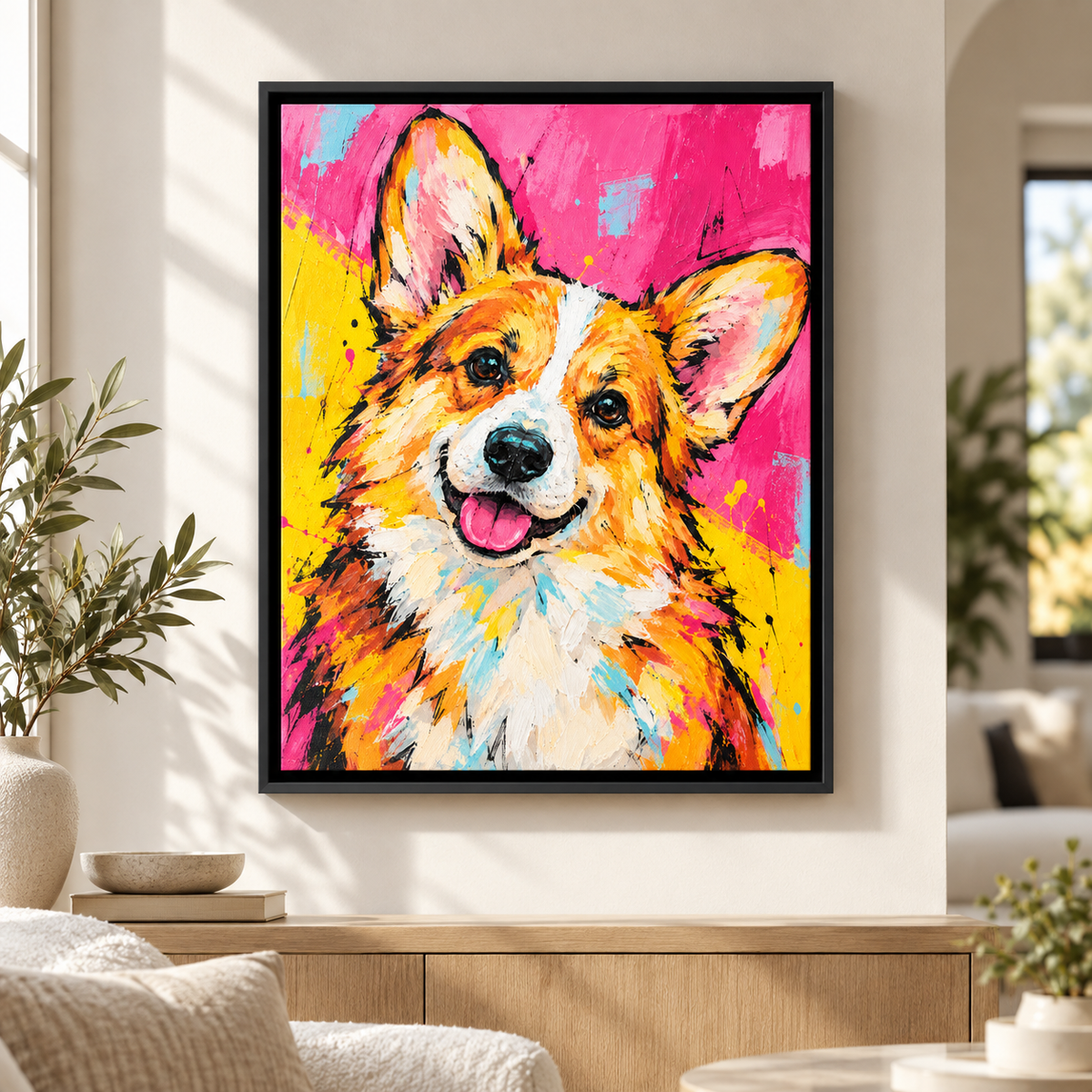 Custom Pet Portrait Pop Art Canvas Wall Art - framed canvas mockup