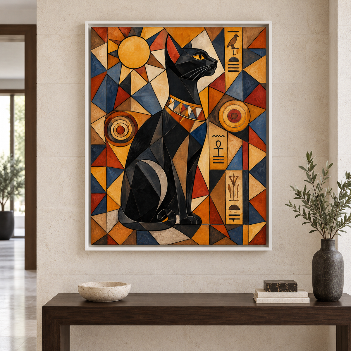 Egyptian Black Cat Geometric Canvas Wall Art - canvas artwork view 5