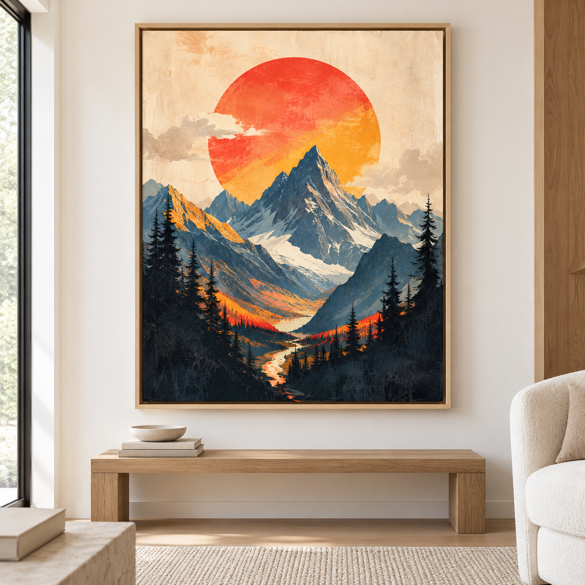 Vintage Mountain Sunset Landscape Canvas Wall Art - canvas detail view 4