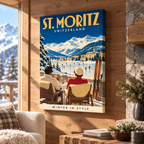 St. Moritz Vintage Ski Canvas Wall Art - canvas close-up detail