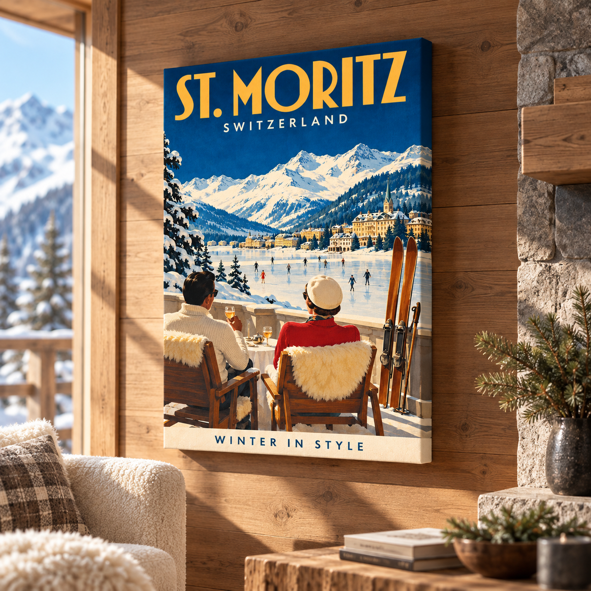 St. Moritz Vintage Ski Canvas Wall Art - canvas close-up detail