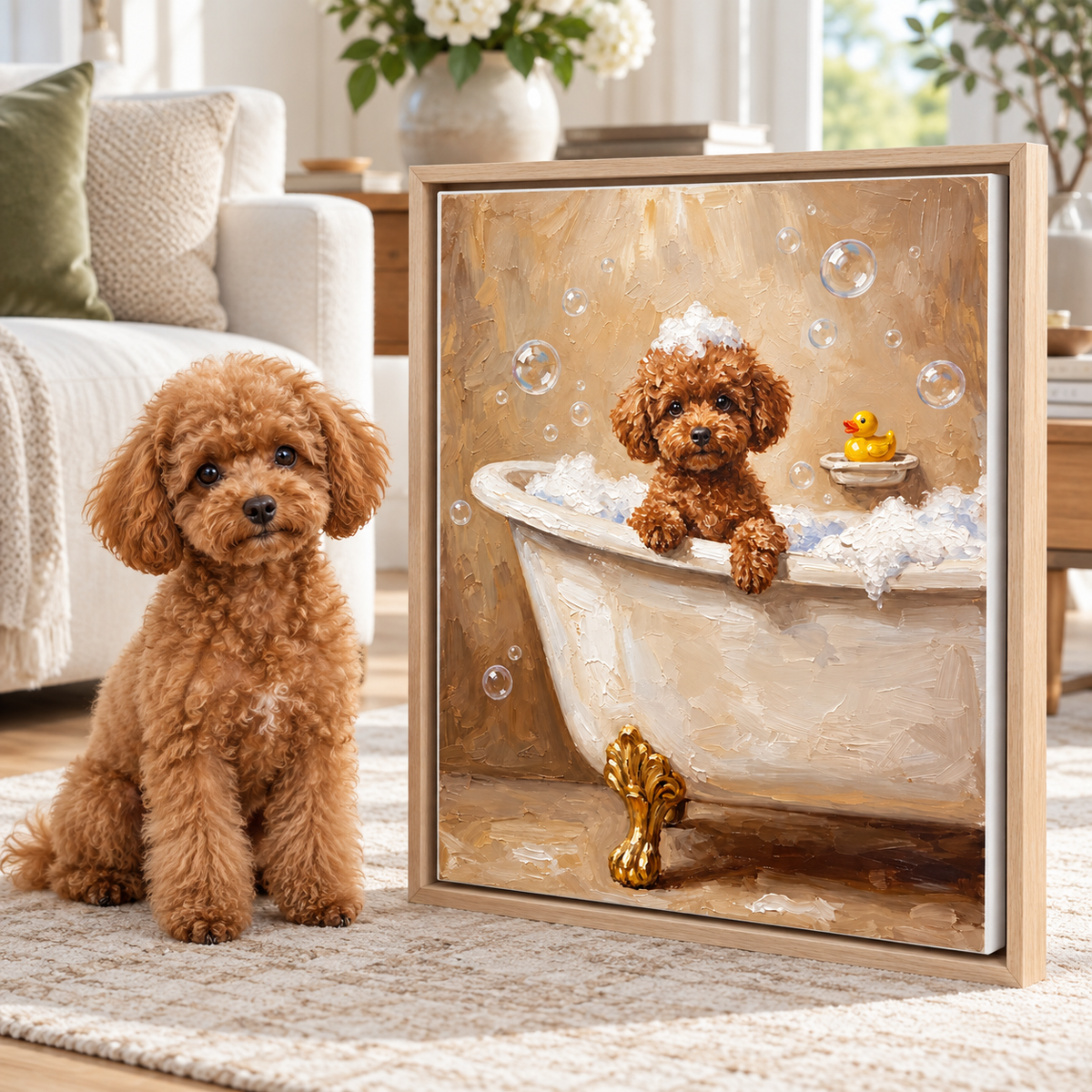 Custom Pet Portrait Bubble Bath Canvas Wall Art - personalized canvas preview