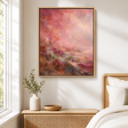 Blush Pink Abstract Landscape with Cranes Canvas Wall Art