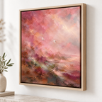 Blush Pink Abstract Landscape with Cranes Canvas Wall Art
