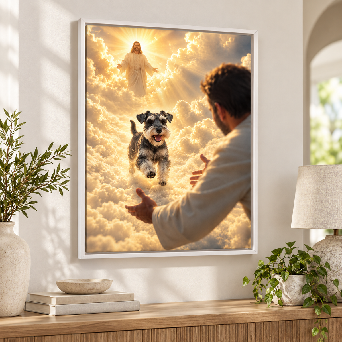 Custom Pet Memorial Heavenly Reunion Canvas Wall Art - framed canvas mockup