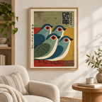 Vintage Japanese Style Birds Canvas Wall Art